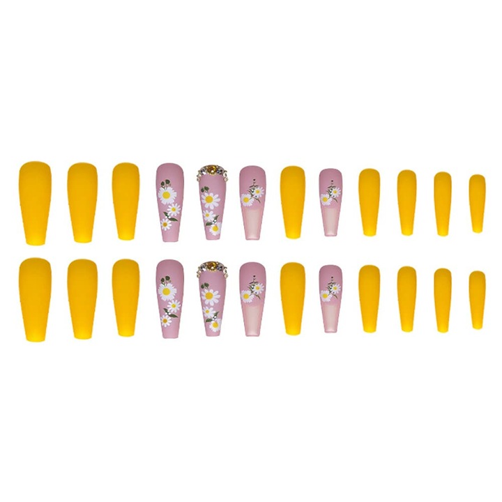 Set 24 Pcs unghii false acrilice, AMRINUGL, galbene, form patrat, complet acoperite