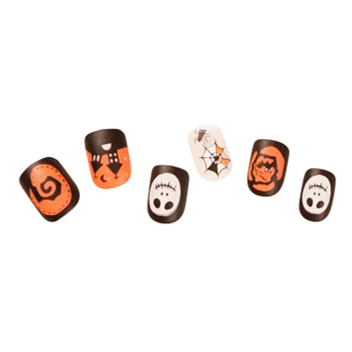 Unghii false negre de Halloween, AMRINUGL, 24 bucati, acrilic, usor de utilizat, fara lipici lichid.