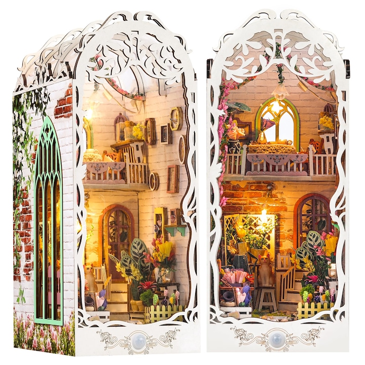 Barkácskönyv sarokkészlet, 3D-s fából készült rejtvény Barkács miniatűr házkészletek, polcbetétes dekoráció, babakönyv kézművesség Hobbik Ajándékok felnőtteknek, Kertház, WALALLA