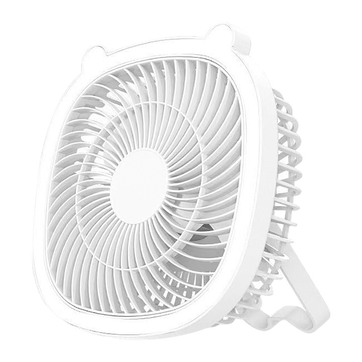 Ventilator portabil, multifunctional, viteza ajustabila, cu lanterna LED, alb