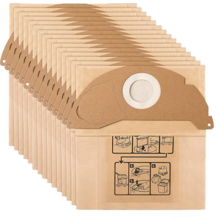 Set de 15 saci aspirator Foclatuner, compatibili Karcher WD2 MV2 A2000, filtrare dubla, multicolor