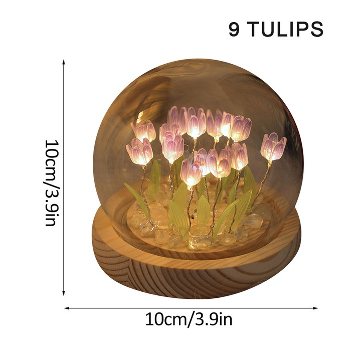 Нощна лампа, стъклени лалета, многоцветни, 10х10см