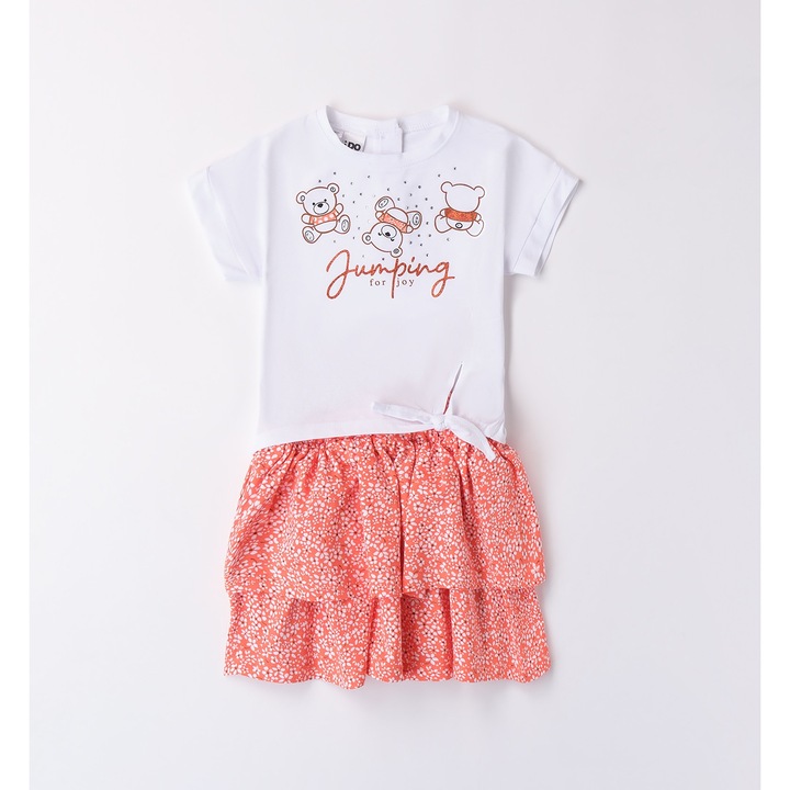 Комплект тениска и пола за момиче, I Do, 4.8726, Бял/Оранжев