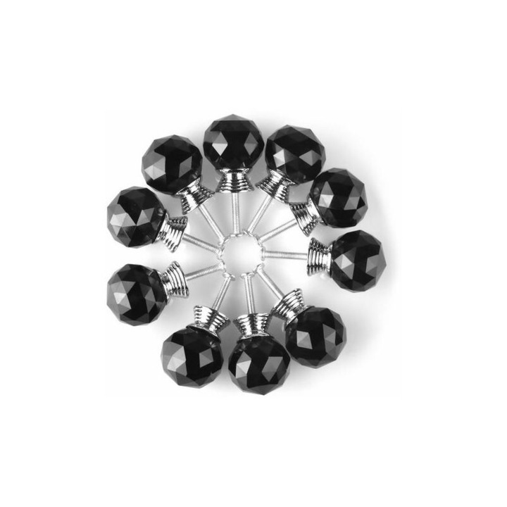 Set 10 Manere Decorative, Cristal Negru, 30x40mm, pentru Mobilier