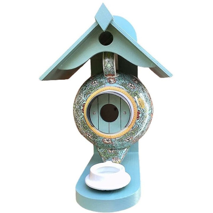 Casuta de Hranire pentru Pasari, Model Ibric, Lemn, Design "Strawberry Thief", Verde, Rosu sau Teal, Montare pe Rama