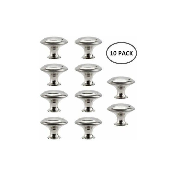 Set 10 manere pentru mobila, inox, stil elegant, 27x20x15mm, argintiu, pentru usi si sertare