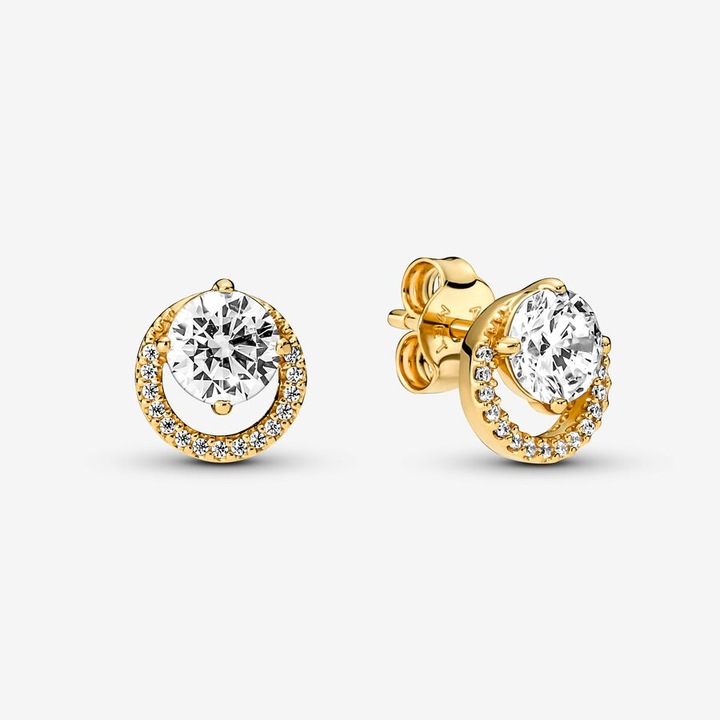Cercei Timeless Halo, Aur 14k, zirconiu cubic, auriu, sistem de prindere cu surub