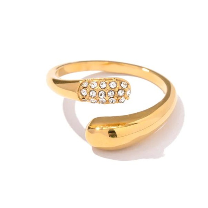 Inel pentru femei Fiarra®, forma de sarpe, otel inoxidabil placat cu aur 18k, cu pietre zirconiu si deschidere variabila