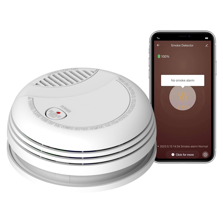 Alarme de fum pentru casa, detector de incendiu cu indicator LED si buton silentios, detectoare de fum optice, alimentate cu baterii incluse, cu alarma sonora de 85dB, conform standardului EN 14604