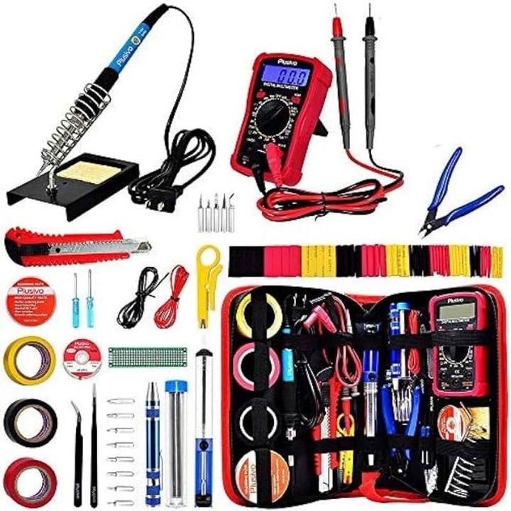 Kit de lipit - Temperatura reglabila Letcon 60W, Stand Letcon, Multimetru digital, Instrument de dezipare a cablurilor, Tub Fludor, Pompa de dezlipire, Sarma 22 AWG, Kit varf Letcon, Carte de format electronic