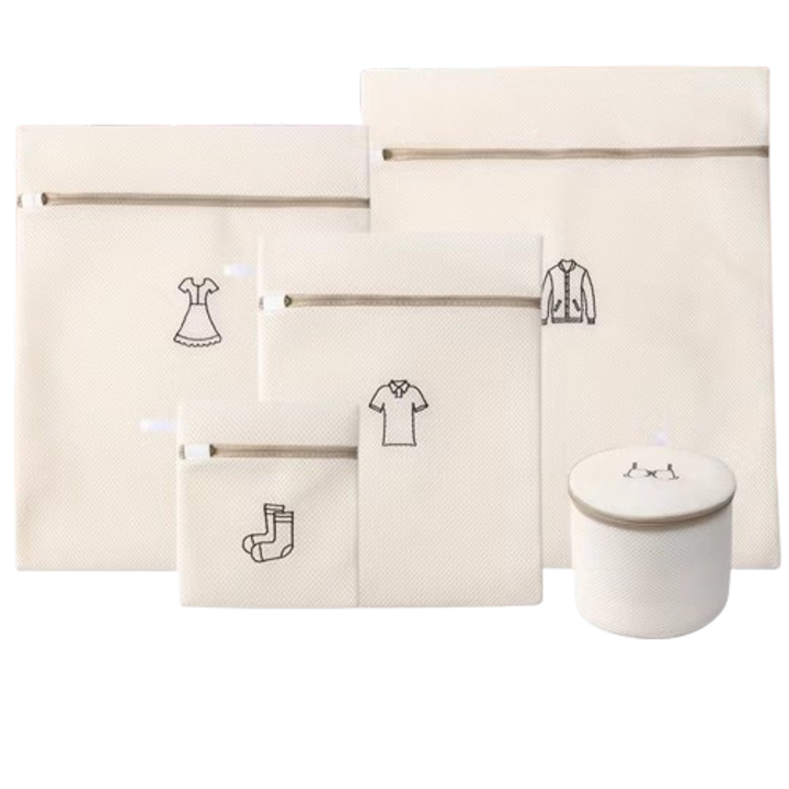 Set 5 Saci de Spalat Rufe, Poliester, Diferite Dimensiuni, Alb