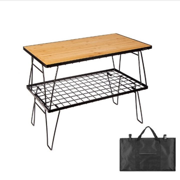 Комплект от 2 сгъваеми рафта, с подвижен бамбуков плот, черно/дърво, 60x35x45 см