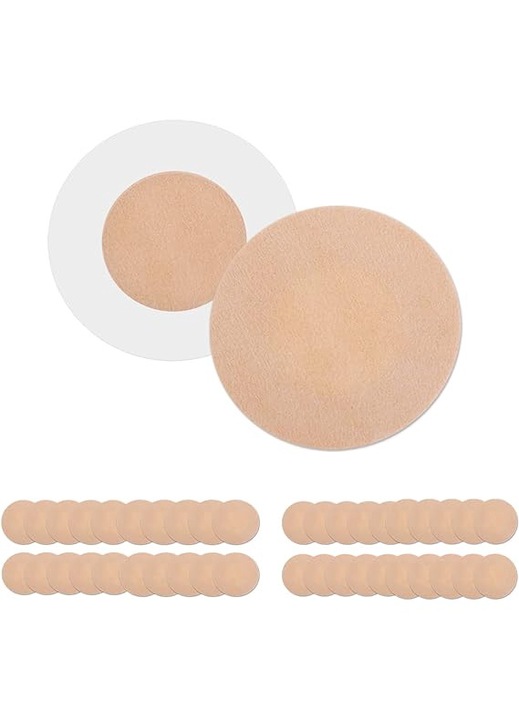 Комплект 50 чифта лепенки за зърна, сатен, лепило, бежови, един размер