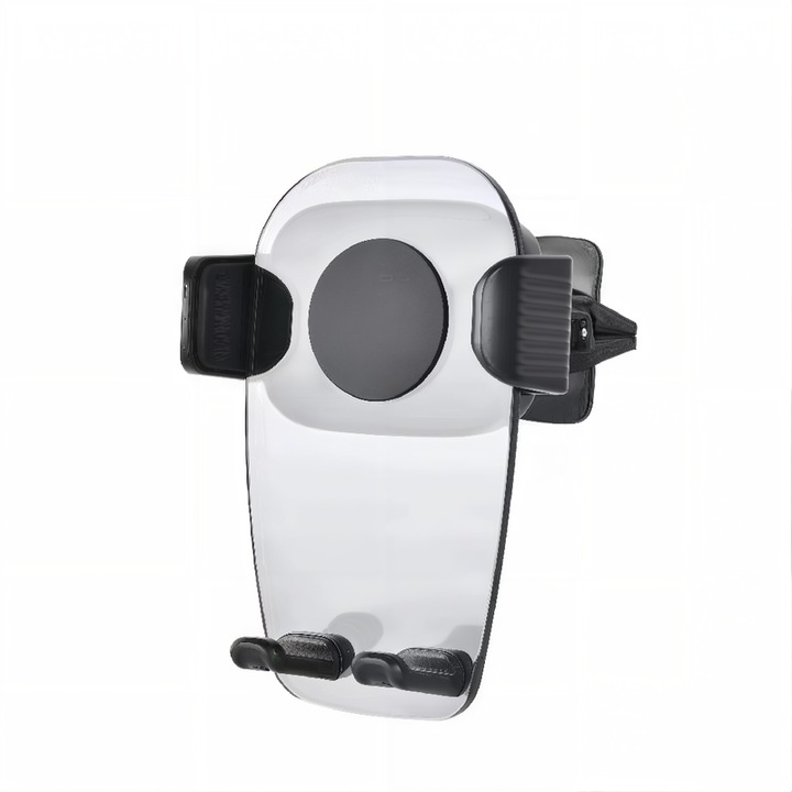 Telefontartó autós navigációhoz, szellőzőcsipesz, 6-8,5cm, átlátszó, 98x101x51mm