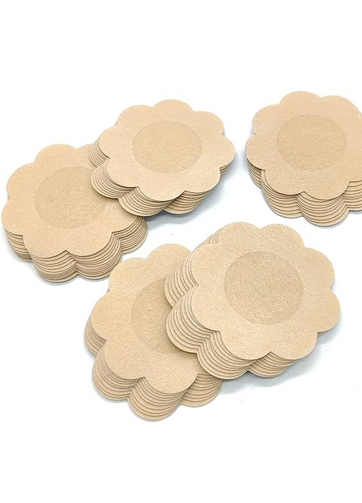 Set 50 perechi Acoperitori mamelon, Satin, Forma petala, Bej, Marime unica