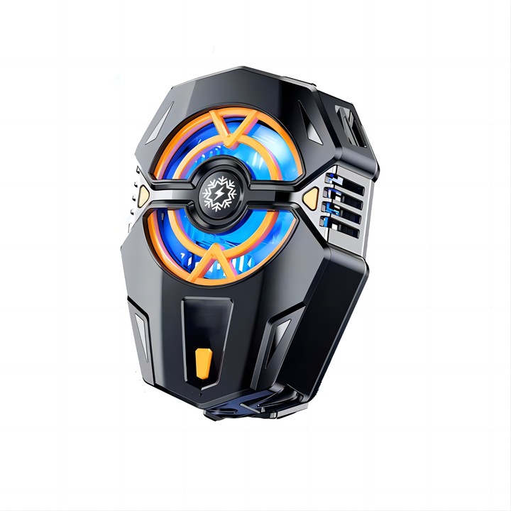 Ventilator portabil pentru telefon Kanlennys J20, cu afisaj digital, 3 trepte, USB-C, galben, 57.5x37.5x84.5mm