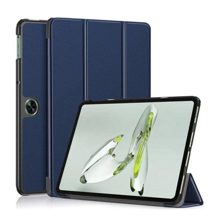 Gigapack tabletvédő álló, bőr hatású, aktív flip, oldalra nyíló, trifold, asztali tartó, sötétkék, kompatibilis: OnePlus Pad Go