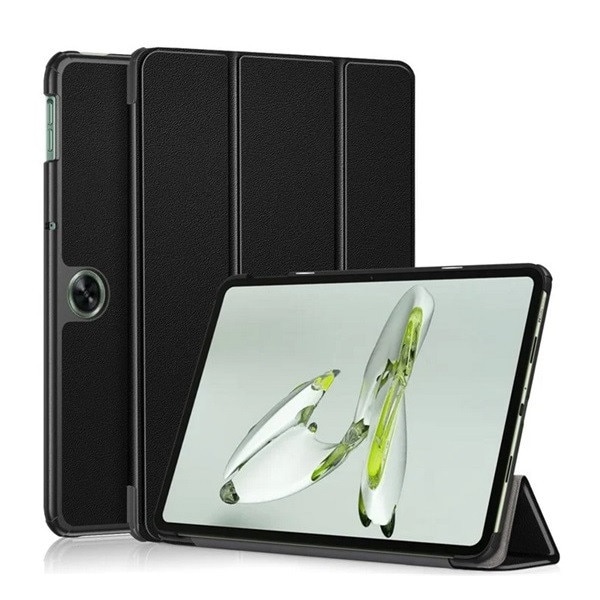 Husa pentru tableta Gigapack, cu suport vertical, aspect piele, clapa activa, deschidere laterala, pliere tripla, suport de birou, neagra, compatibila cu: OnePlus Pad Go