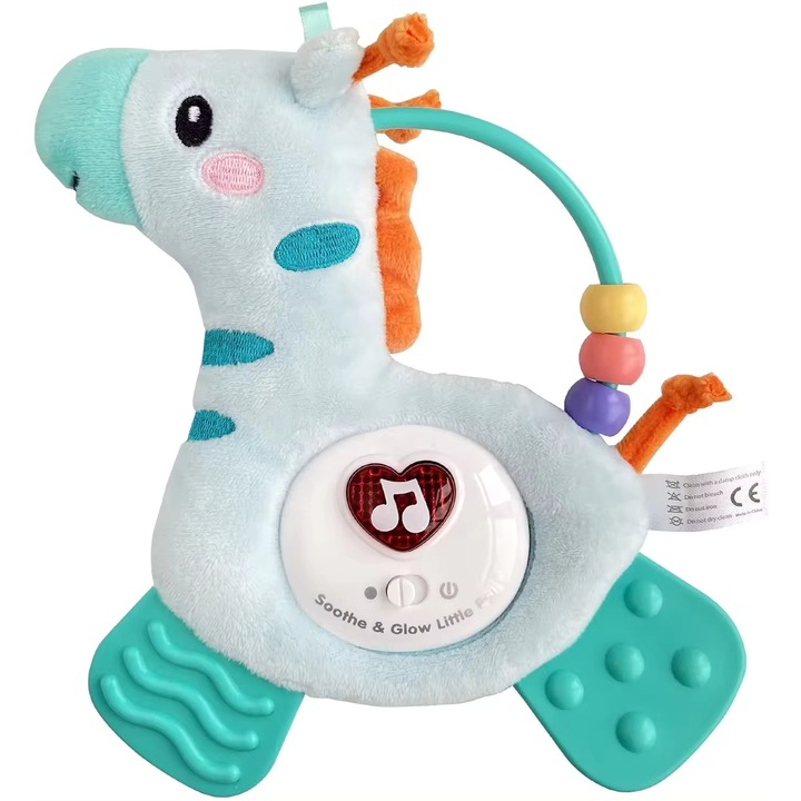 Jucarie de dentitie girafa, Giftry® pentru nou-nascuti, animal de plus moale, lumini si sunete, 6 luni +, verde