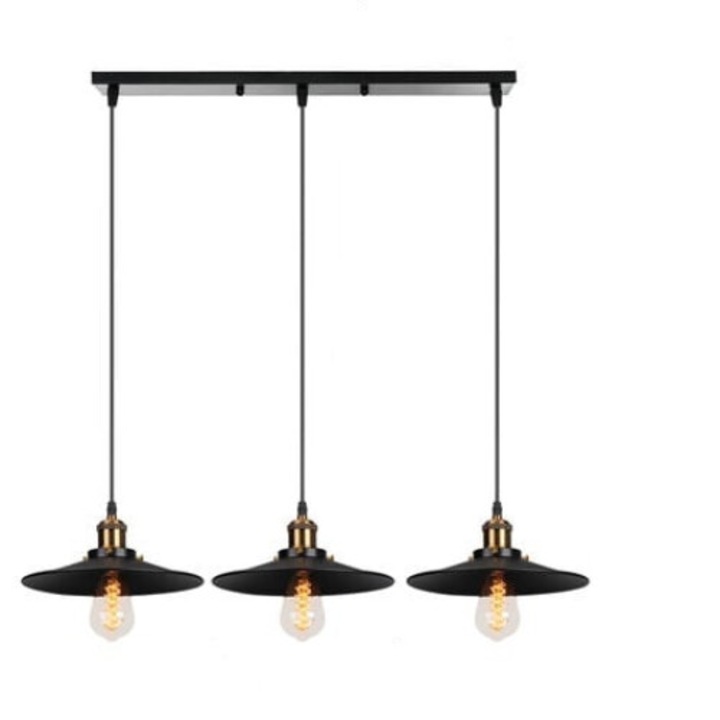 Set 3 lustre suspendate, Retro industrial, negru, 22x13cm, cablu 100cm