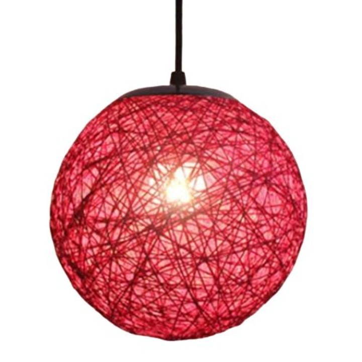 Lustra, Sisal/Ratan, Model Rotund, Rosu, 15x15cm, E27