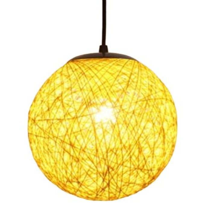 Lustra retro din ratan, galben, 15x15cm, baza argintie, E27