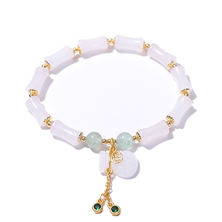 Fehér jade bambusz karkötő, női, feng shui, gazdagságot vonz, 440104, törtfehér