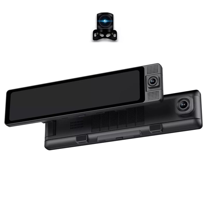 WALALLA 3-канална DVR камера за кола, 11,26 инча IPS екран, Full HD, нощно виждане, 1080p, Циклично записване, Черен, 32GB