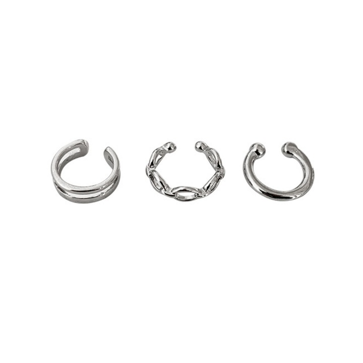 Set 3 Cercei tip ear cuff, ajustabili, aliaj, argintiu, 1-1.5cm