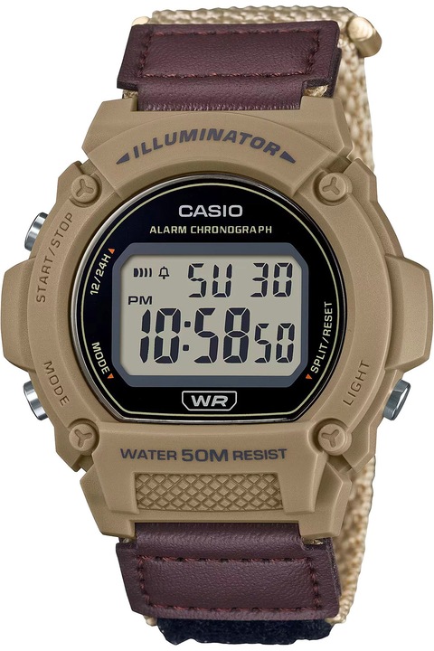 Ceas Casio Collection, Digital, Rezistent la apa, Negru, Curea portocalie, 47x14mm