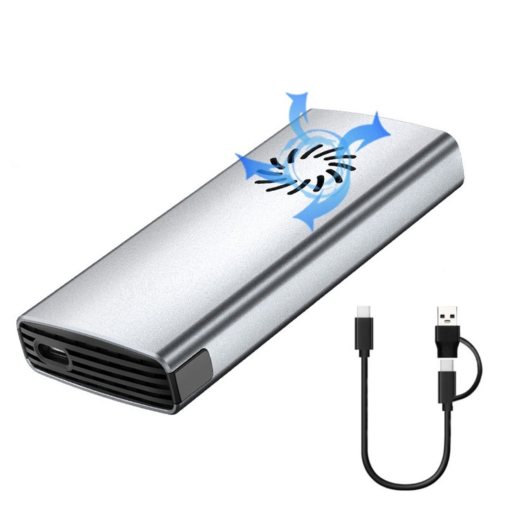 JESWO Външен HDD Rack, охлаждащ вентилатор, 10Gbps, M.2 NVME/NGFF, USB Type-C, алуминий, сив, 4.2x9.7x1.6cm