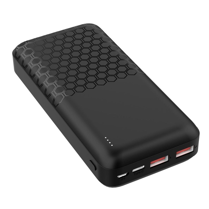 Platinet (PMPB20OP18B) 20000mAh PoweBank, PD 20W, USB-A és USB-C kimenetek, fekete