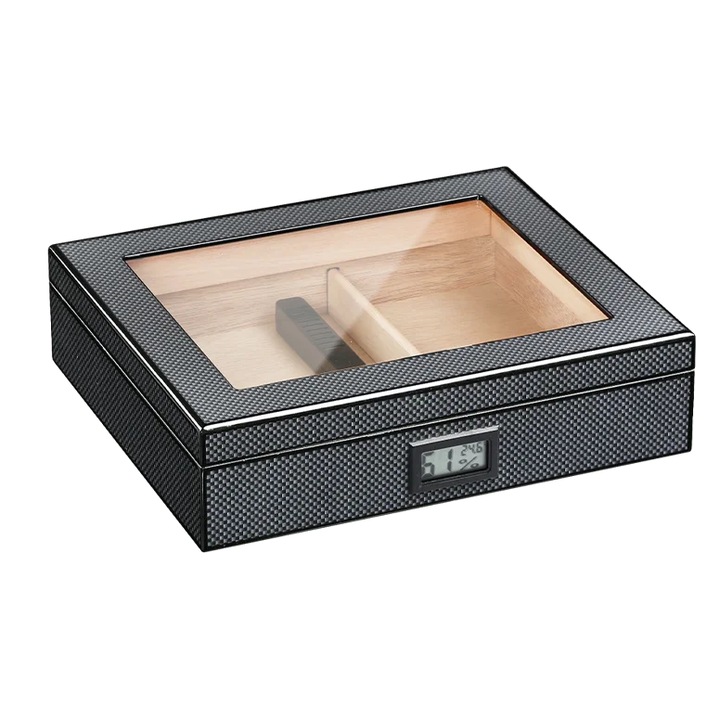 Umidor pentru trabucuri, galiner HC-07, lemn de cedru, cu higrometru si umidificator, rosu cu negru, 24x21.5x6.3cm
