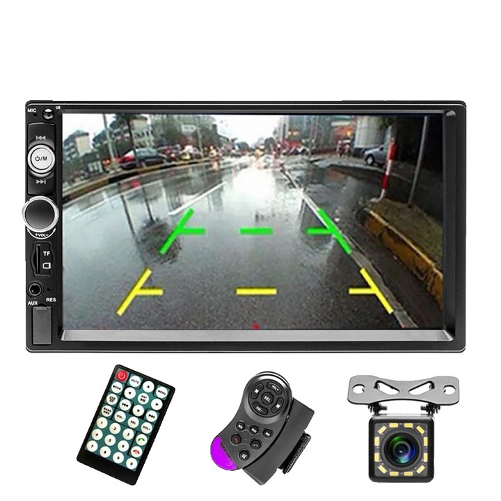 Player Multimedia Auto, Ecran Tactil 7 inch, Bluetooth, Asistenta Parcare, Full HD 1080P, Multicolor