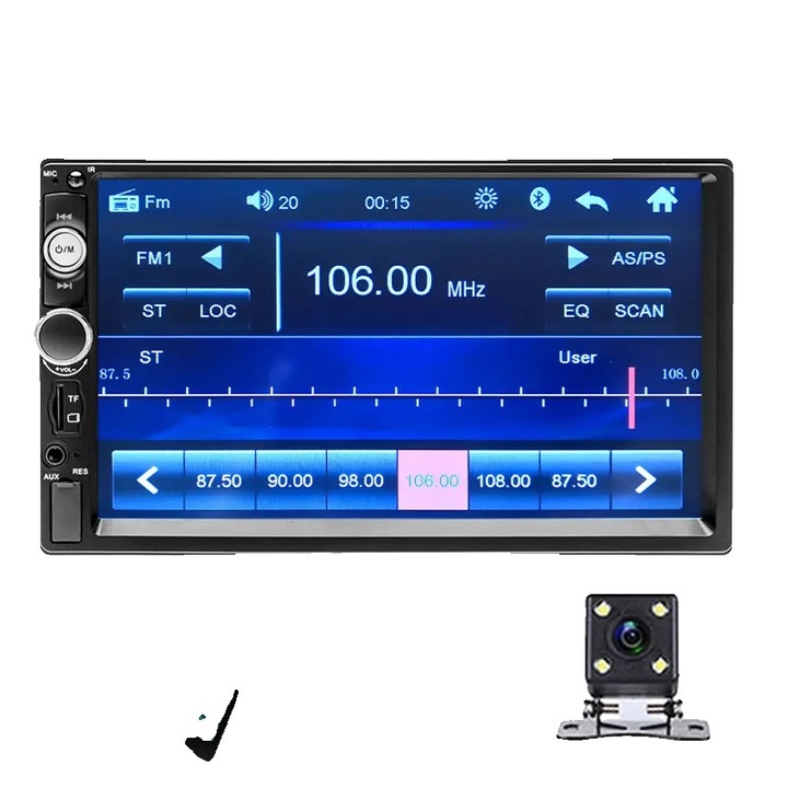 Player Multimedia Auto, Ecran Tactil 7 inch, Conectivitate Bluetooth, Asistenta Parcare, Full HD 1080P, Multicolor