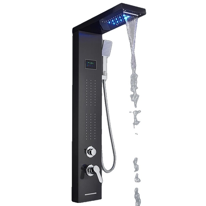 Panou de dus, afisaj cu lumina LED, caracteristica de ploaie in cascada, negru 8011