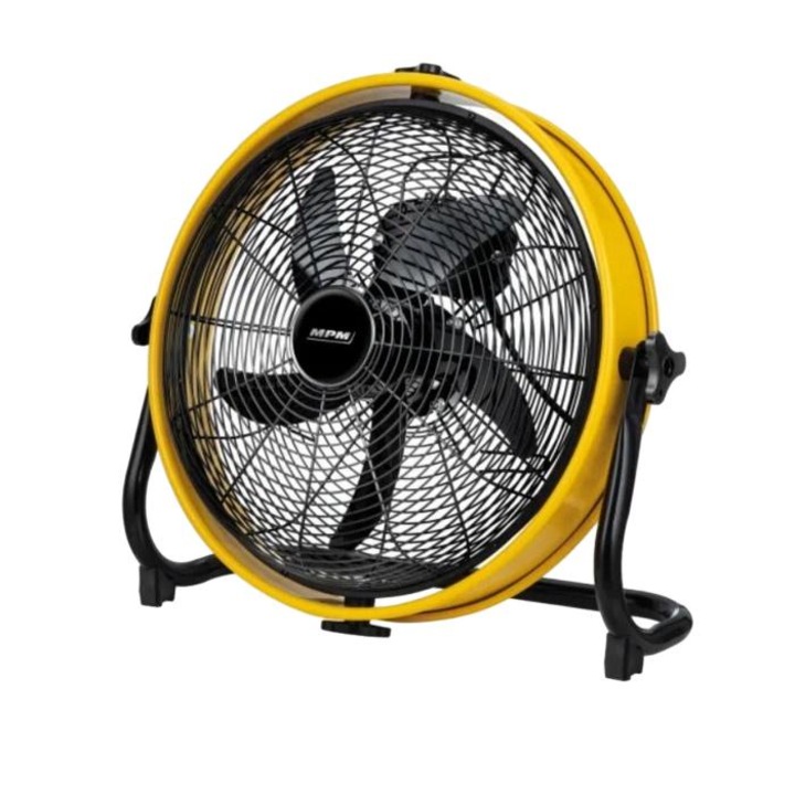 Ventilator de podea MPM, 3 viteze, negru/galben, otel/plastic, 470mm