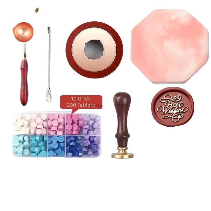 Set de Sigilare cu Ceara, 7 piese, Multicolor, Octogonal