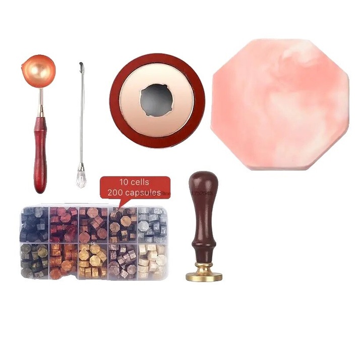 Set de stampile pentru sigilii, 7 piese, ceara multicolora, 1mm, kit DIY