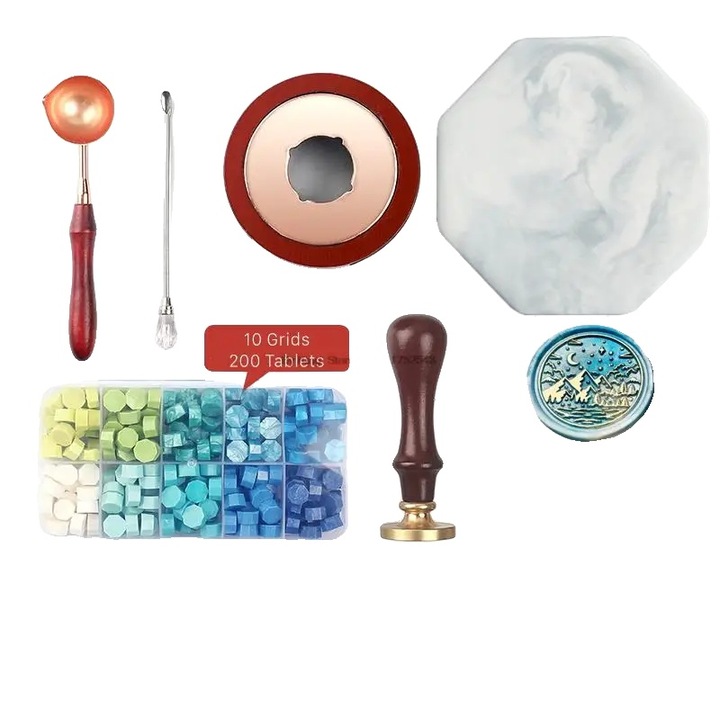 Set de Sigilare cu Ceara, 24 Culori, 7 Piese, Octogonal, Multicolor