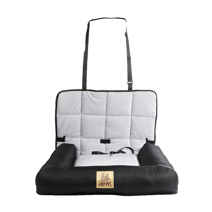 Husa scaun auto pentru animale de companie, negru, L, cu perna si centura de siguranta