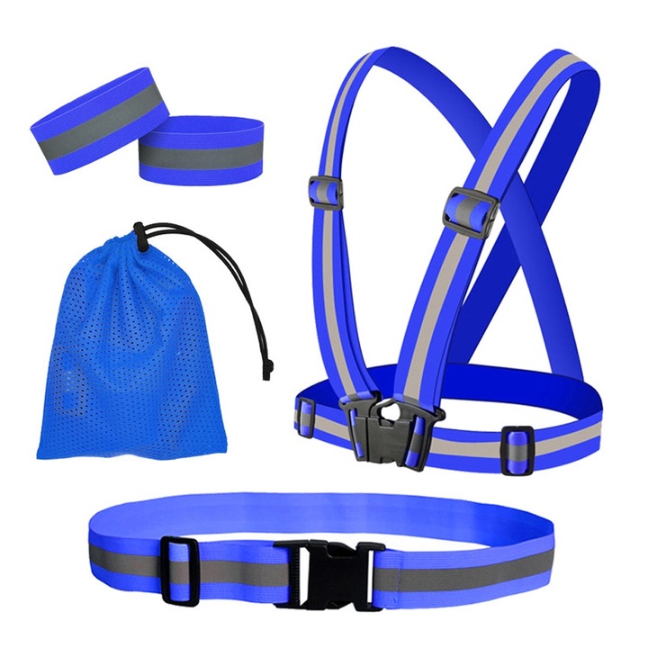 QttvbTna fényvisszaverő szalagkészlet, állítható, 360°-os láthatóság, unisex, kék