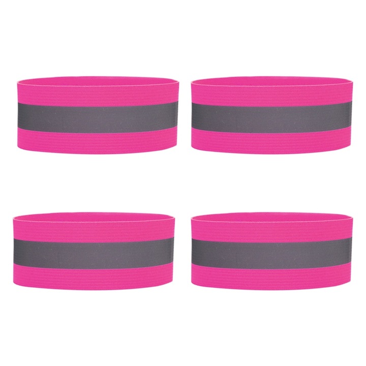 Set 4 benzi reflectorizante ajustabile, roz, pentru alergare si ciclism