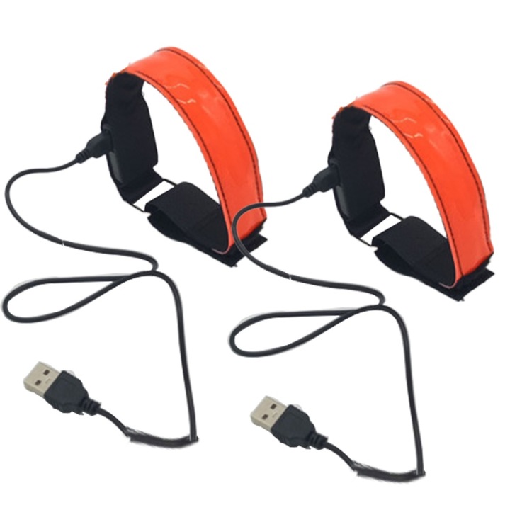 2 db QttvbTna fényvisszaverő karkötő készlet, USB töltés, 360 fokos láthatóság, unisex