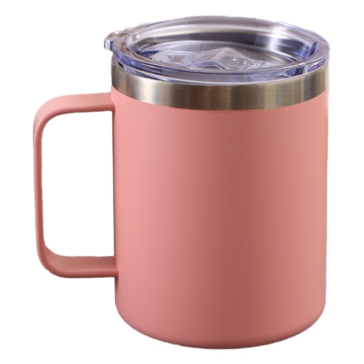 QttvbTna szigetelt bögre, rozsdamentes acél, átlátszó fedél, fogantyú, 12oz