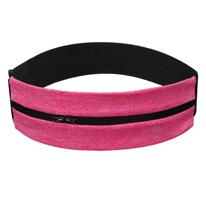 Unisex futó övtáska, telefontartó, két cipzáras zseb, rózsaszín, állítható méretek 68x140cm