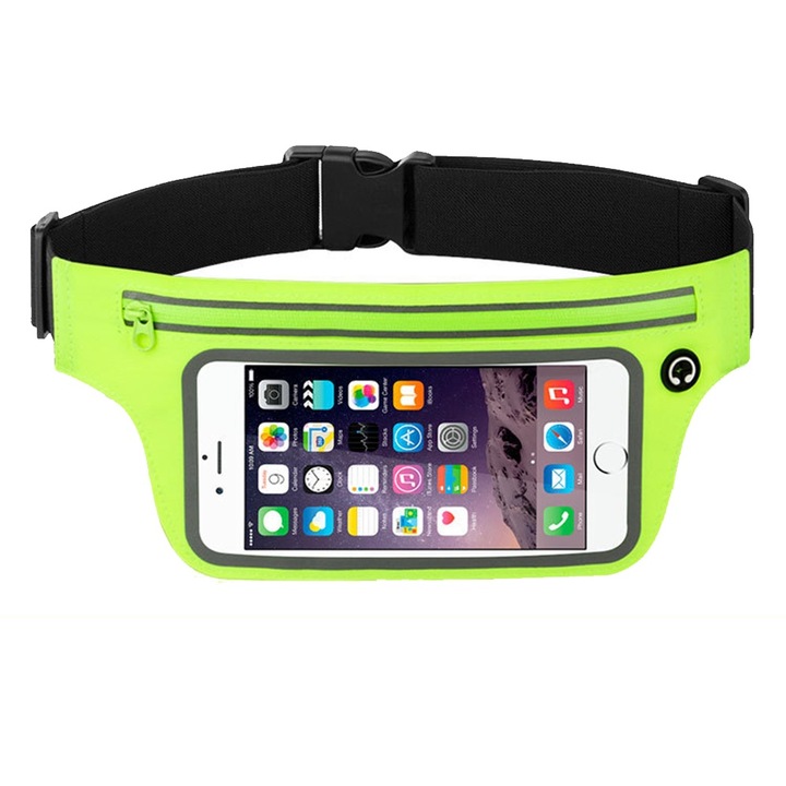 Sportos övtáska futáshoz, telefontartóval és érintőképernyős zsebbel, fekete