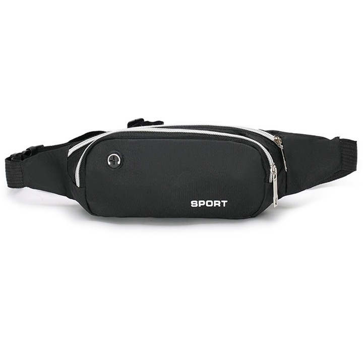 Unisex sport övtáska, vízálló, állítható, cipzárral, fekete