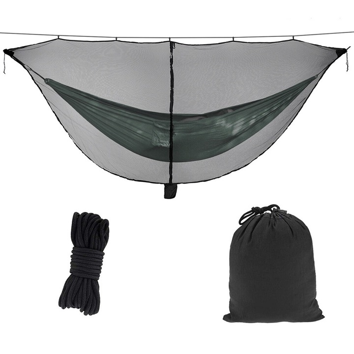 Мрежа против комари за хамак QttvbTna, найлон + мрежа, черно/зелено, 3.4x1.4m