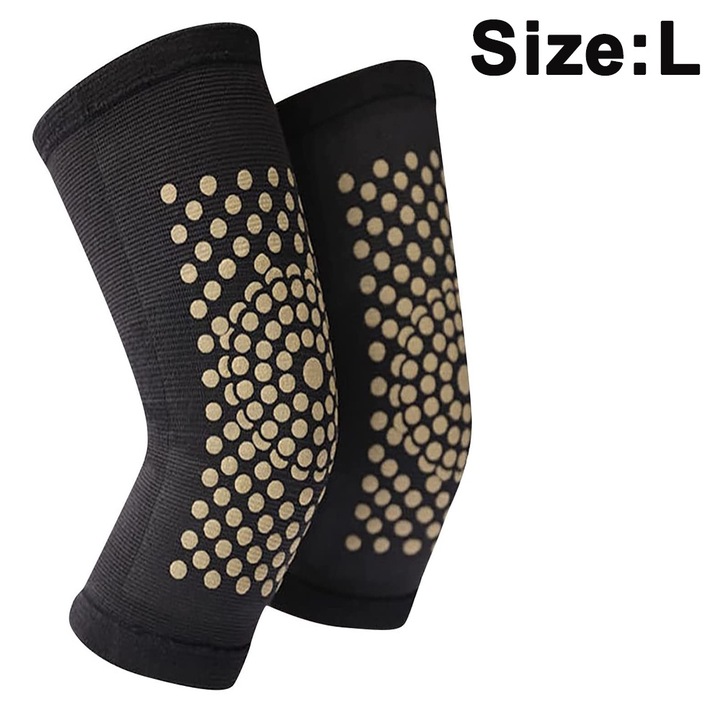 Set 2 Orteze genunchi QttvbTna, suport compresie cu gel/stabilizatori lateral, negru/bej, nailon, L